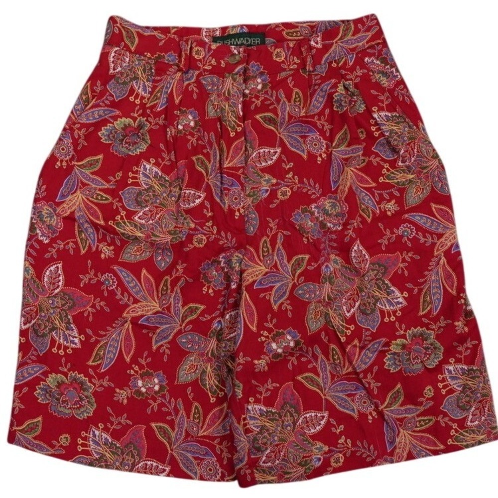 VTG Bushwacker Shorts Women 6 Red Paisley Floral‎ High Waisted Pleated 90s Boho
